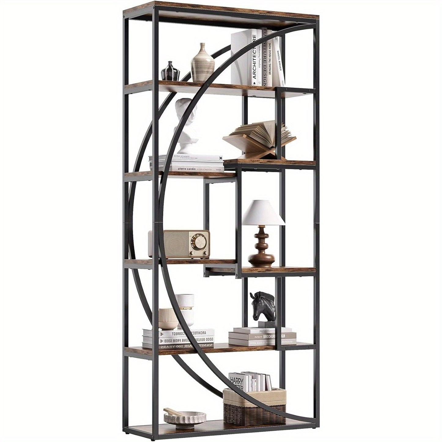 Boekenkast – Boekenrek – Opbergkast – Vakkenkast – Boekplank – Industrieel – Metalen Frame & Houten Planken – 70,8 Inch Hoog – Open Achterzijde