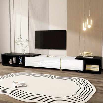 Moderne TV Meubel – TV Kast – TV Dressoir – Mediameubel – TV Schap – Verstelbare Lengte 140-260 cm – Zwart Marmer Look Met Gouden Accenten