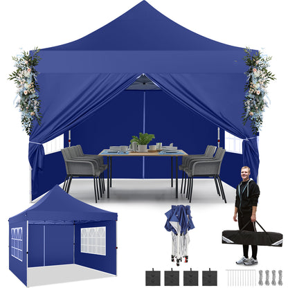 3.05x3.05meter Pop-Up Tent With 4 Removable Sidewalls, Awning With 4 Sandbags, UPF 50+, With Clear Windows, Pop-Up Canopy Tent, Easy To Set Up, With Carrying Storage Bag For Parties, Trade Shows, Sporting Events, Disaster Rel