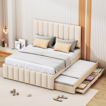 Uittrekbed – Logeerbed – Bedbank – Opbergbed – Jongerenbed – 140x200 cm – Huidvriendelijke Linnen Bekleding