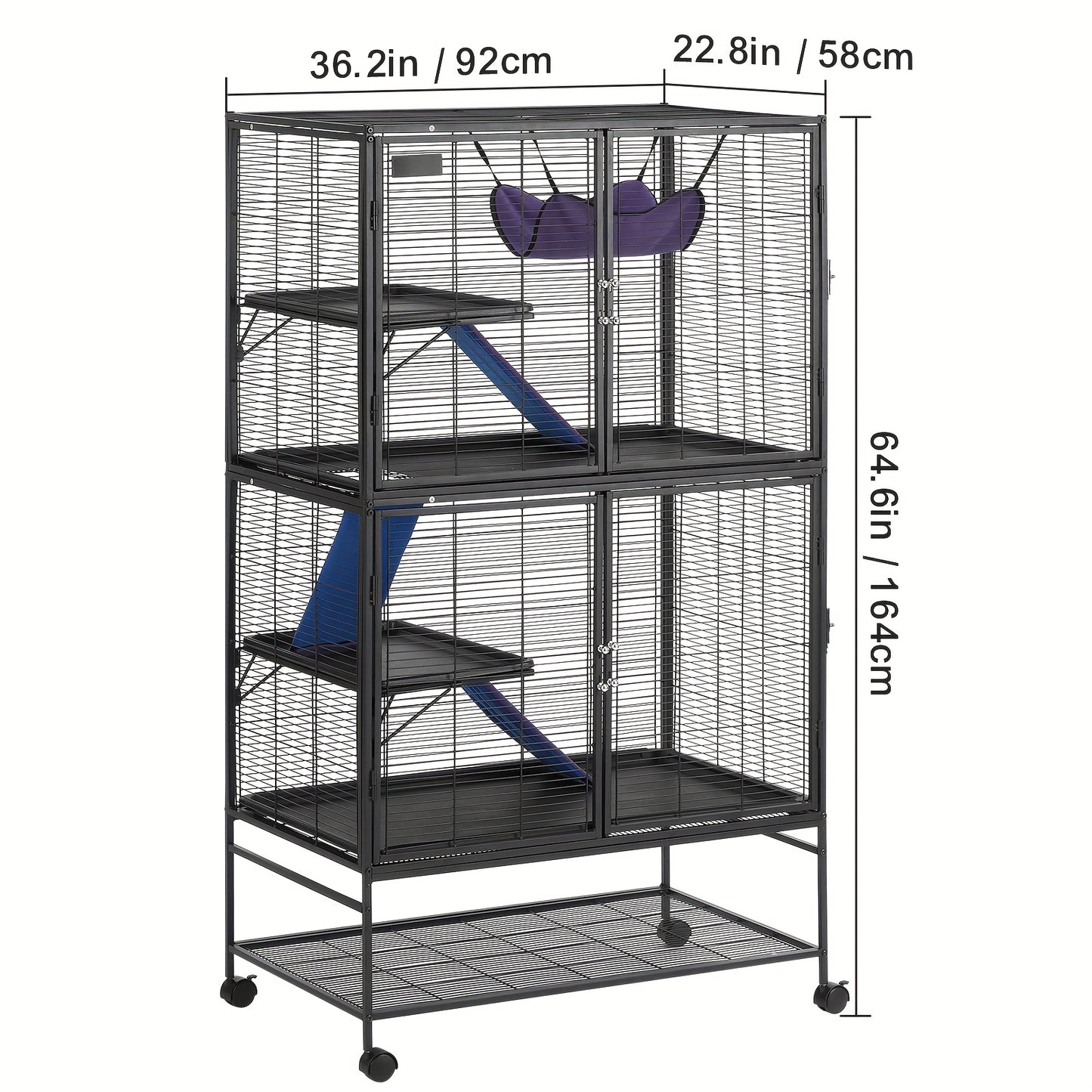 Dierkooi – Kleine Dieren Kooi – Fret Kooi – Knaagdierkooi – Frettenkooi – 4 Laags Met Verwijderbare Onderbak – Metalen Mesh Met Wieltjes
