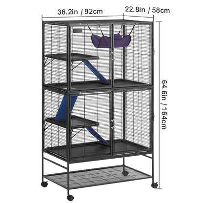 Dierkooi – Kleine Dieren Kooi – Fret Kooi – Knaagdierkooi – Frettenkooi – 4 Laags Met Verwijderbare Onderbak – Metalen Mesh Met Wieltjes