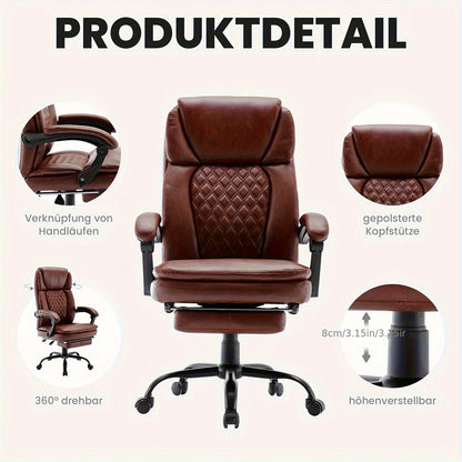 Ergonomische Bureaustoel – Bureaustoel Met Voetensteun – Kantoorstoel – Bureaustoel Met Hoge Rugleuning – Comfortstoel – Kunstleer – Memory Foam Zitting – 360° Draaibaar