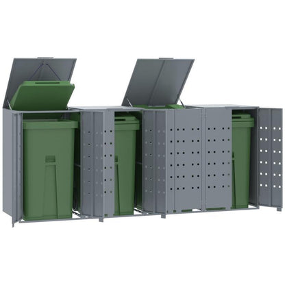 Containersdeksel – Vuilnisbakafdekking – Afvalbakhoes – Containerkap – Afvalcontainer Deksel – Stevig Stalen Frame – 4 Containers Met Wielen – Grijs – 276x79x117 cm