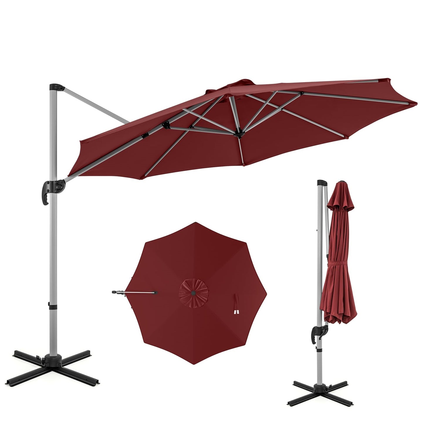Zonneparasol – Tuinparasol – Terrasparasol – Marktparasol – Schaduwparasol – Ø 330 cm – 360° Draaibaar Met Knikarm – UPF 50+ Bescherming – Rood