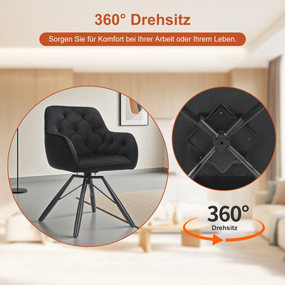 360° Draaibare Eetkamerstoelen – Draaistoelen – Velvet Stoelen – Bureaustoelen – Zwarte Stoelen – Set Van 2 – Ergonomisch Met Armleuningen – Stevige Metalen Pootjes