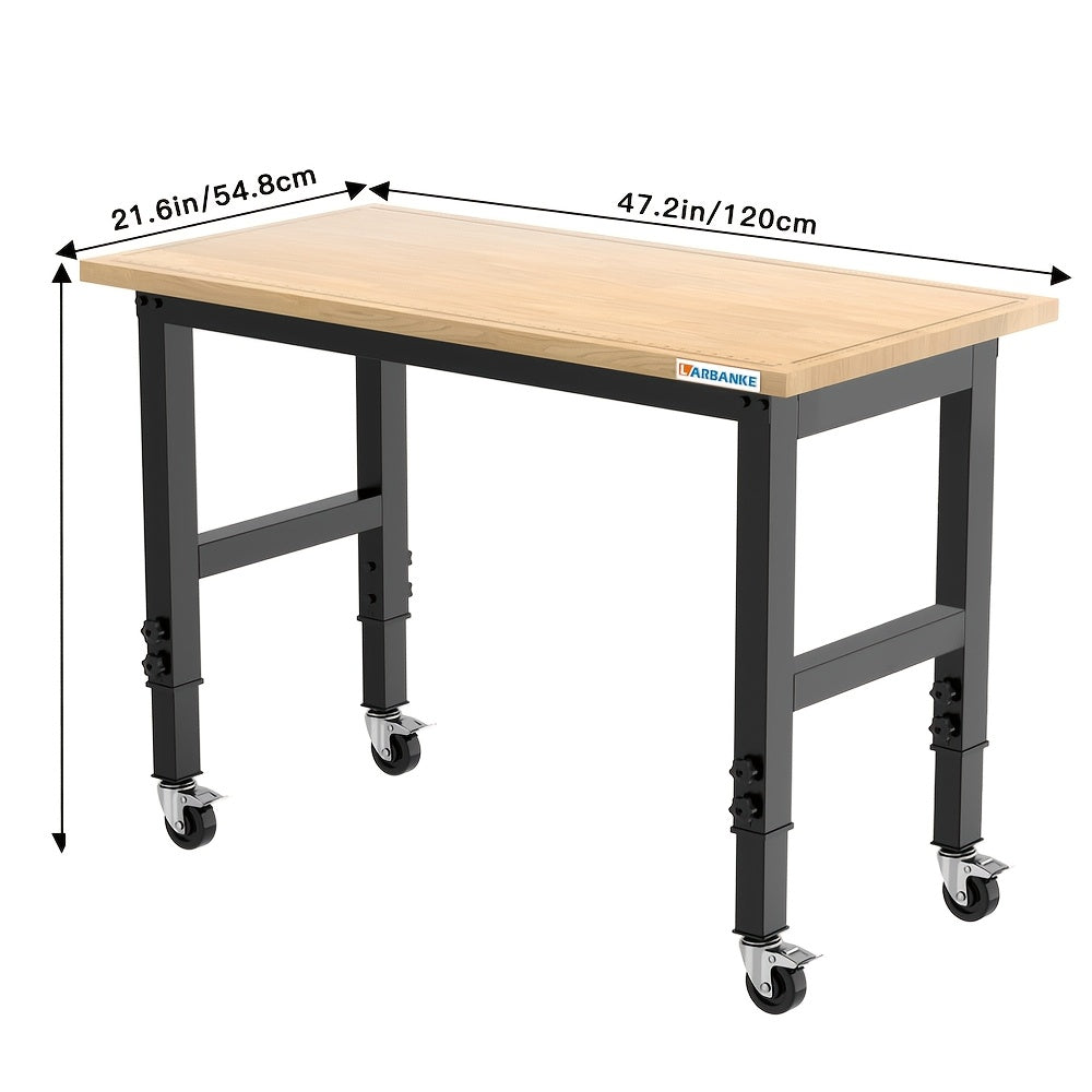 Werkbank – Werktafel – Werkbank Verstelbaar – Werkblad – Montagebank – Rubberhout – 120 cm – Verstelbare Hoogte 5 Standen – Draagvermogen 900+ kg