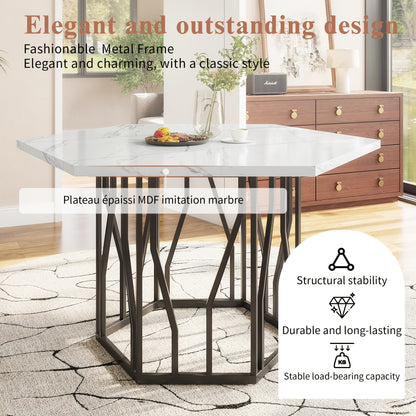 Eettafel – Tafel – Dinertafel – Salontafel – Bijzettafel – Hexagonaal Marmeren Blad – Zwart Metalen Takkenframe