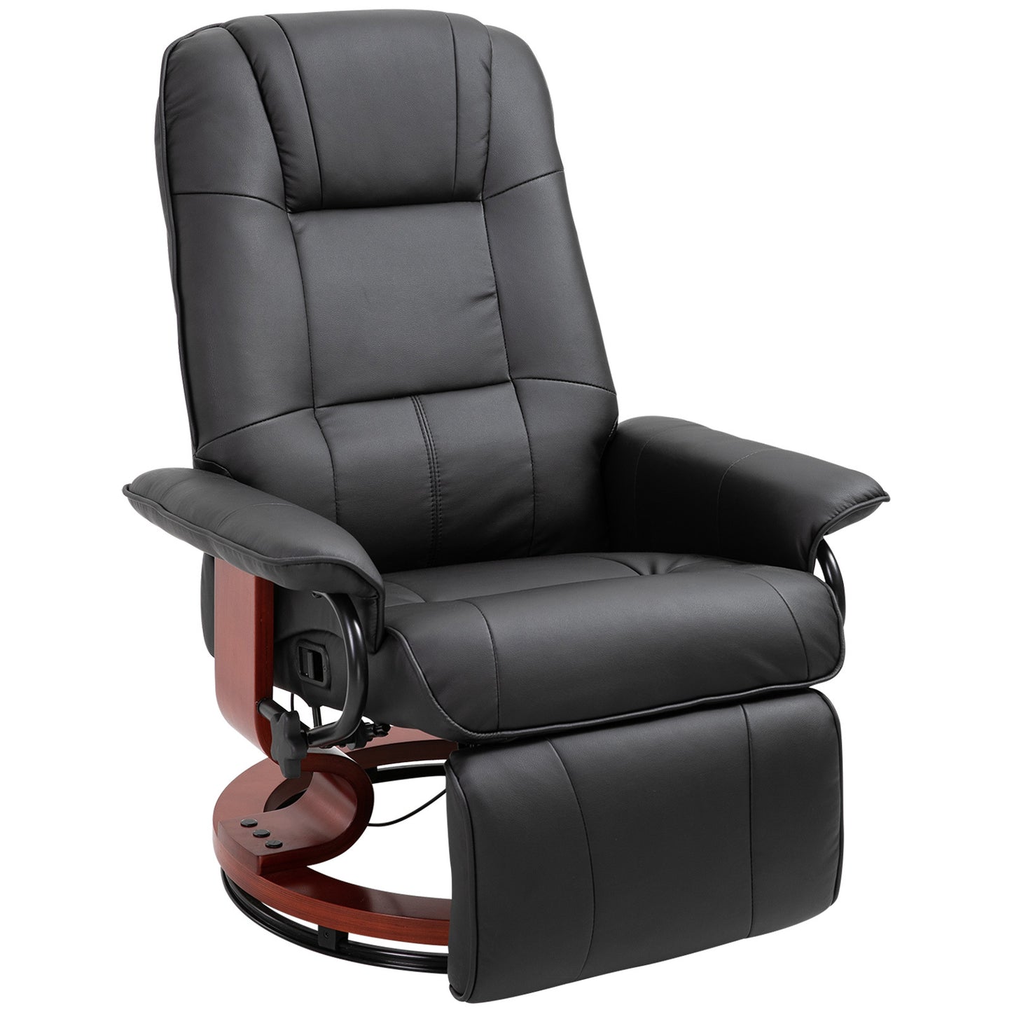 Relaxfauteuil – Relaxstoel – Draaifauteuil – Zwarte Relaxstoel – Fauteuil Zwart – Verstelbare Rugleuning Tot 145° – 360° Draaibare Basis Met Houten Voet