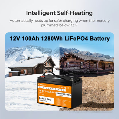 12V 100Ah LiFePO4 Accu – Lithium Batterij – Energieopslag – Solar Accu – Camper Accu – Ingebouwd BMS – Lange Levensduur 4000+ Cycli