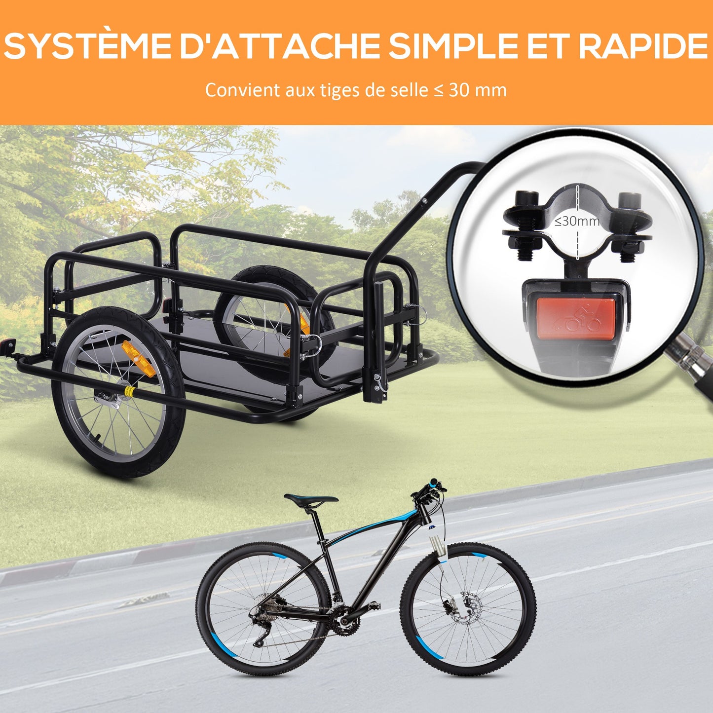 Fietsaanhanger – Bike Trailer – Transportkar – Fietswagen – Bolderkar – Opvouwbaar – Stalen Frame – Universele Trekstang – Zwart – Max. 40 kg laadvermogen