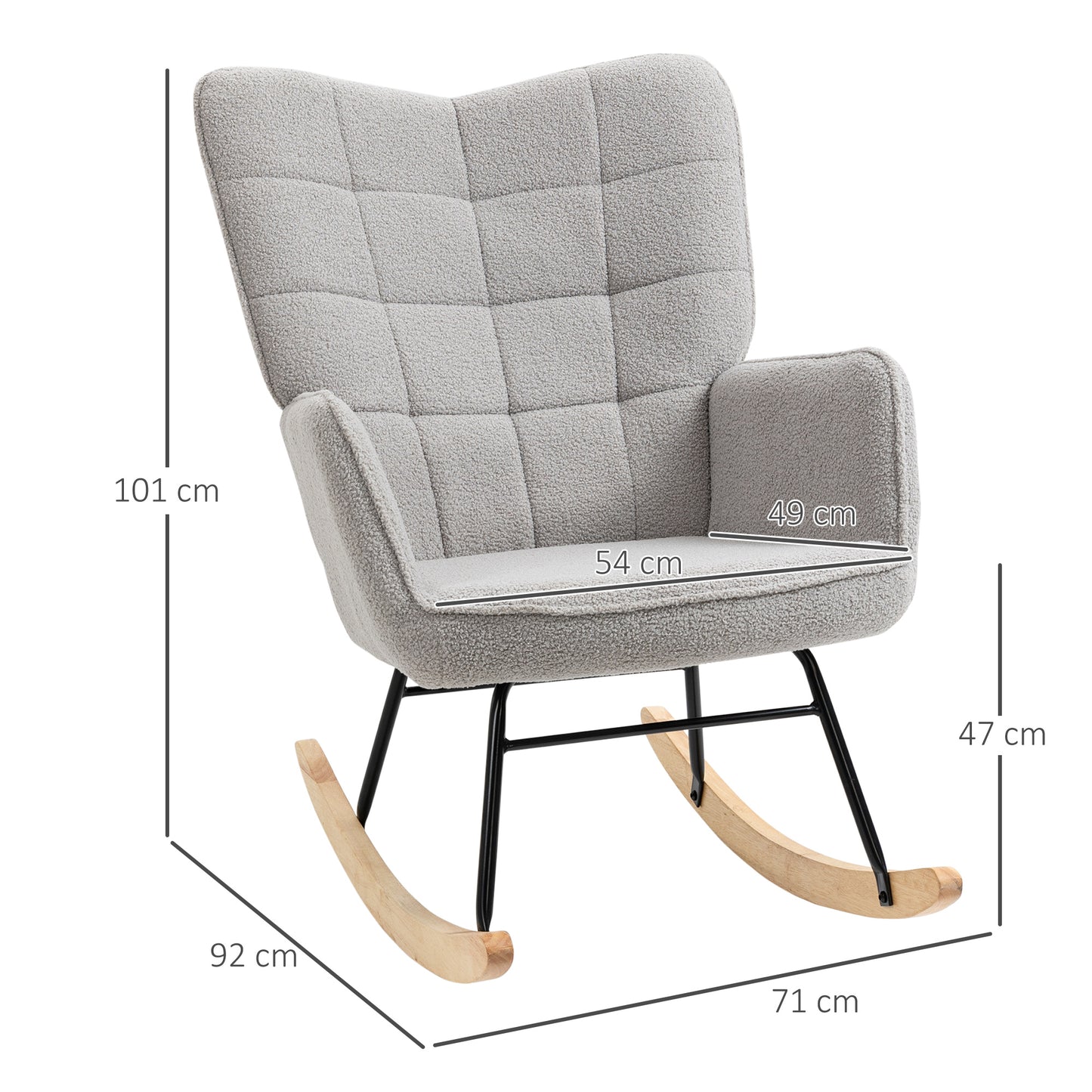 Schommelstoel – Schommelstoel Retro – Wiegstoel – Houten Stoel – Relaxfauteuil – Massief Hout – Lichtgrijze Zitting – Compact 71x92x101 cm