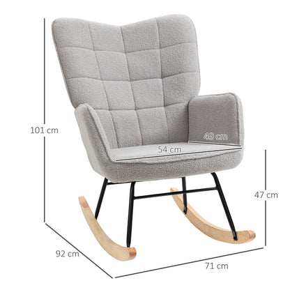 Schommelstoel – Schommelstoel Retro – Wiegstoel – Houten Stoel – Relaxfauteuil – Massief Hout – Lichtgrijze Zitting – Compact 71x92x101 cm