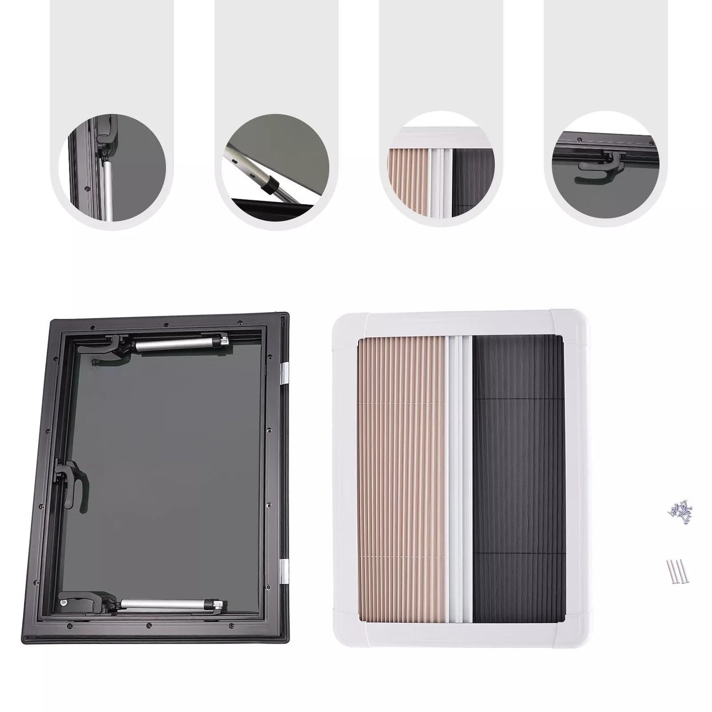 Camperraam – Camperraam Schuifraam – Caravanraam – Trailerraam – Ombouwraam – Uitklapbaar – 65° Opening – Aluminium Frame – Gehard Glas – Insectenhor – 60x45 cm – Zwart