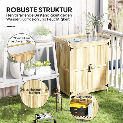Tuinkast – Tuinkist – Tuinberging – Gereedschapskast – Opbergkast – Hout Met Roestvrijstalen Werkblad – Dubbele Deuren