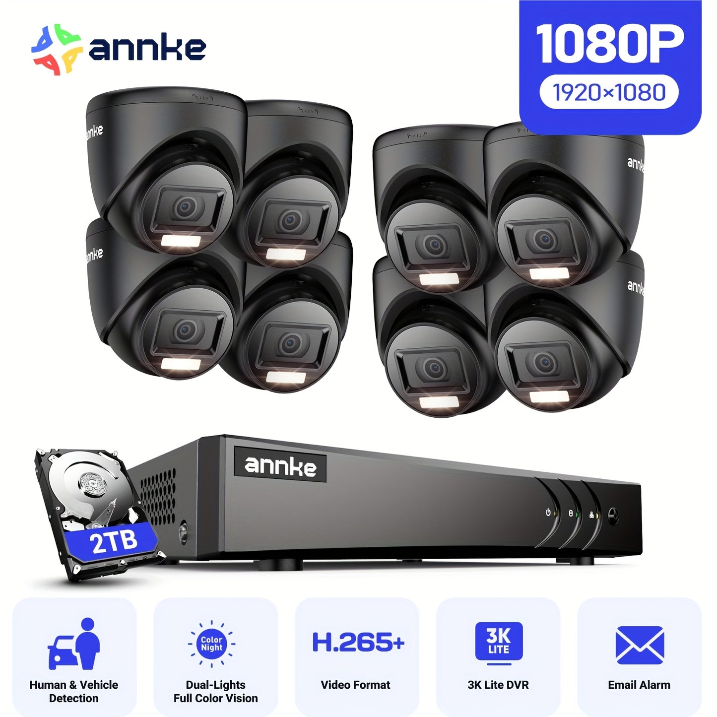 Camerasysteem – Beveiligingscamera – Bewakingscamera – CCTV Set – Draadloos Beveiligingssysteem – 8x 1080P Full HD – 2TB Opslag – Mens- en Voertuigdetectie – Nachtzicht 30m