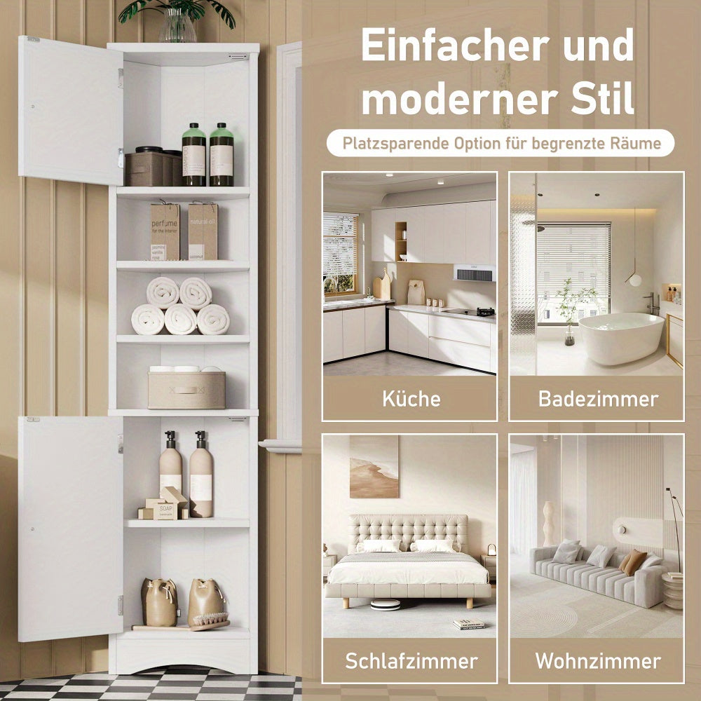 Badkamerkast – Badkamermeubel – Medicijnkast – Kolomkast – Opbergkast – Driehoekig Ontwerp – 36,5x24,5x170cm – Vochtbestendige Verf – Verstelbare Planken – Wit
