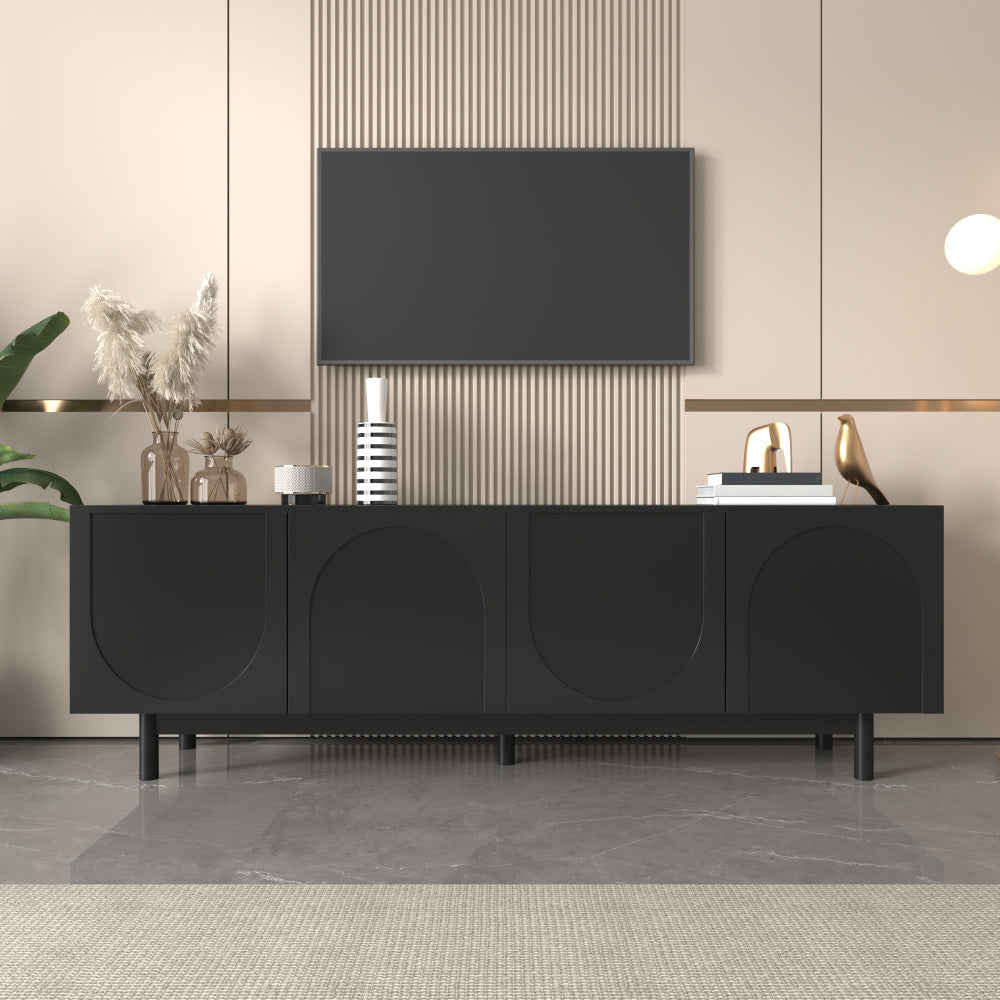 Modern Black TV Cabinet - 175 x 38 x 56cm, Adjustable Single Layer Media Storage with 4 Shelves, Lightweight Durable Design for Living Room, Bedroom, Office - No Assembly Required, Minimalist Furniture, Sleek Texture Finish,