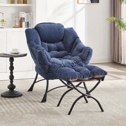 Lounge Chair – Relaxstoel – Fauteuil – Leunstoel – Hoekstoel – Navy Blauw – Met Voetenbank – Stevig Metalen Frame