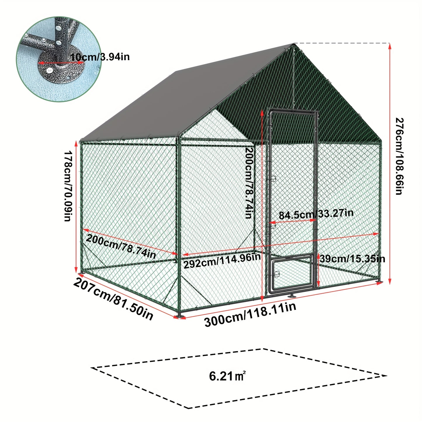 Buitenren Kip – Kippenren – Pluimveeverblijf – Dierenren – Loopren – XL 12 m² – Gegalvaniseerd Staal – Overdekte Schuilplaats