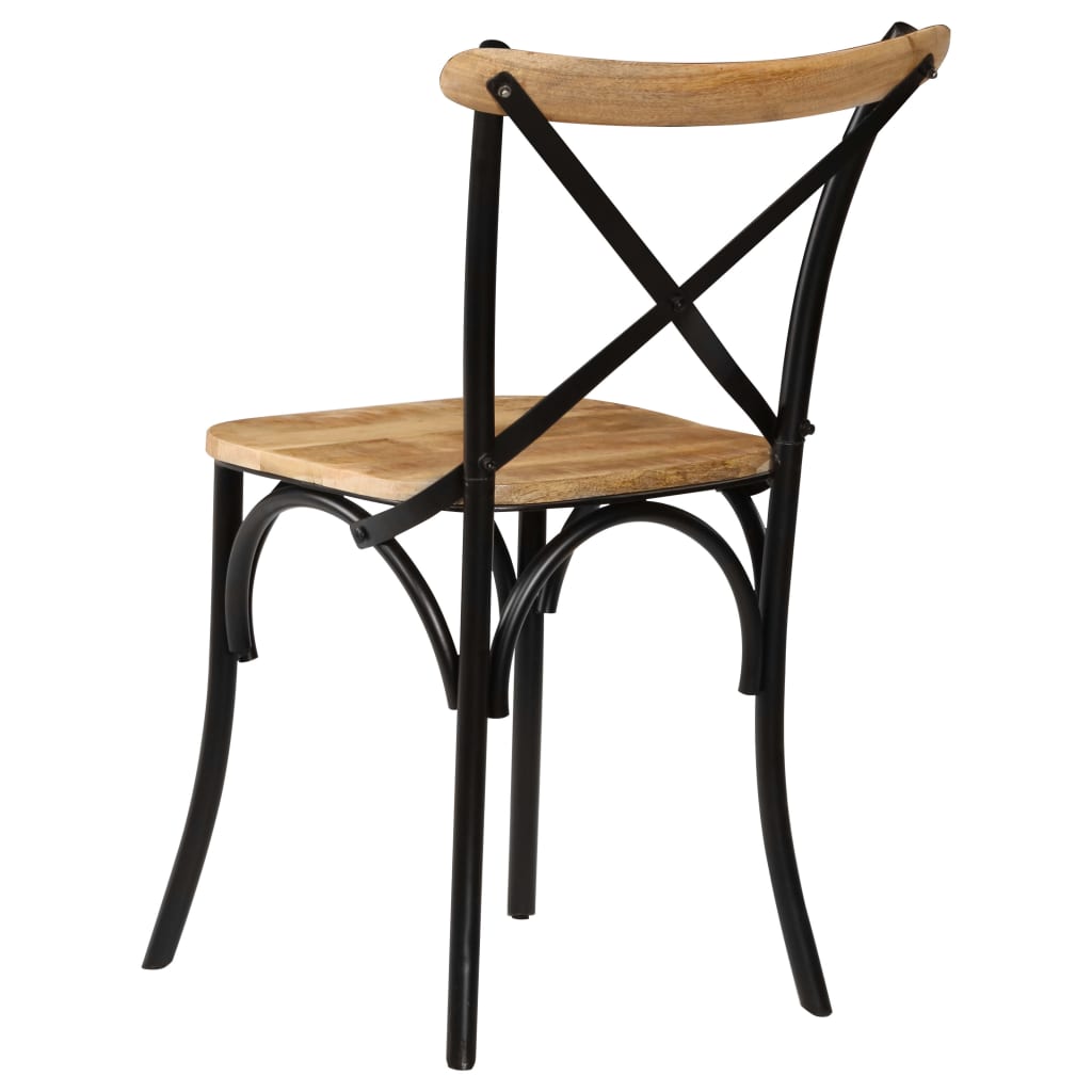 Eettafelstoel – Eetkamerstoel – Stoel – Kuipstoel – Meubel – Massief Mangohout – Zwart Stalen Frame – Handgemaakt – Duurzaam & Stevig
