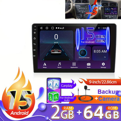 9” Android 15 Car Stereo – Auto Radio – Multimedia Systeem – Navigatie – Touchscreen – Met AHD Achteruitrijcamera en Draadloze CarPlay & Android Auto – 2GB RAM 64GB Opslag