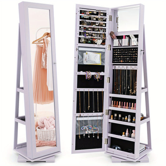 Sieradencabinet – Sieradenkast – Sieradenrek – Jewelry Organizer – Opbergkast – 360° Draaibaar Design – Volledige Lengte Spiegel – Paars Kunsthout – Met Slot