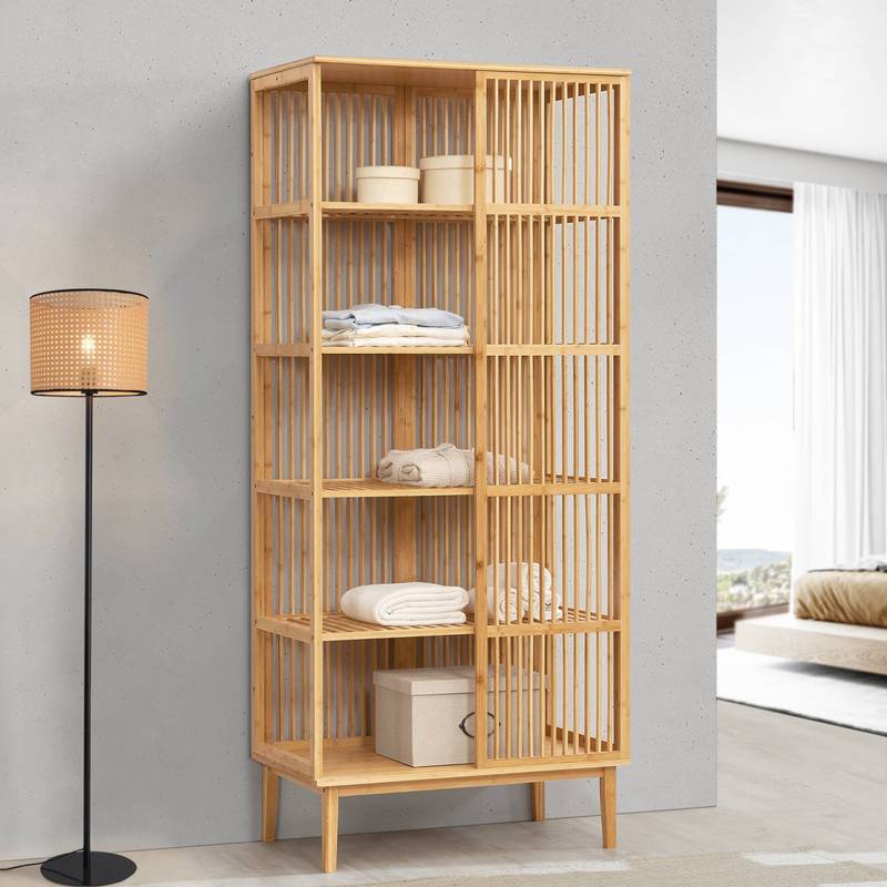 Bamboekast – Opbergkast – Staande Rek – Multifunctionele Kast – Badkamerkast – 5 Ruime Vakken – 185 x 80 x 45 cm – Duurzaam Bamboe