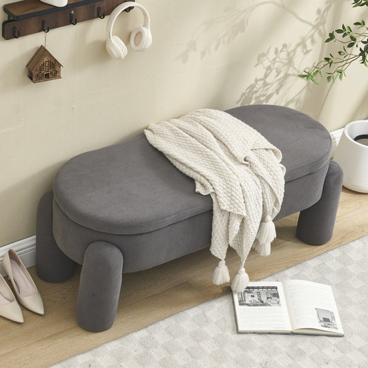 Opbergbank – Zitbank – Opbergkist – Halbank – Opbergbox – Massief Hardhouten Frame – Chenille Bekleding – Antislip Vierkant Design – Ruime Verborgen Opbergruimte – Beige Mix