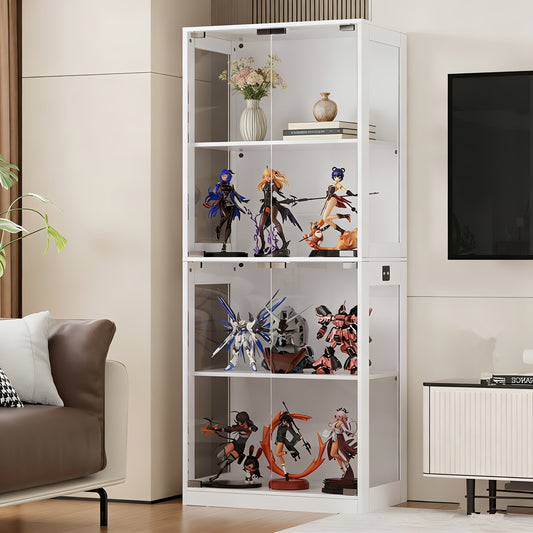 Four-layer Glass Display Case | Each Layer Can Bear 25 Kg, Modern Multi-purpose Dustproof Display Case, Suitable For Living Rooms, Studies, Bedrooms, Etc., White