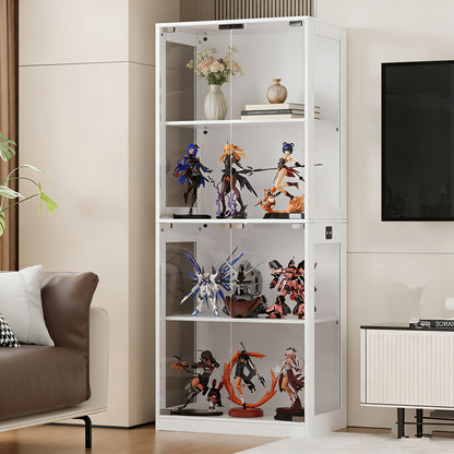 Four-layer Glass Display Case | Each Layer Can Bear 25 Kg, Modern Multi-purpose Dustproof Display Case, Suitable For Living Rooms, Studies, Bedrooms, Etc., White