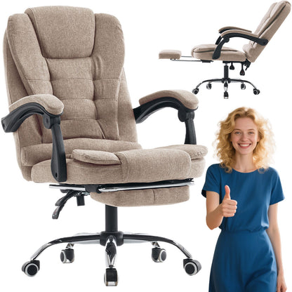 Bureaustoel – Bureau Stoel – Kantoorstoel – Werkstoel – Studiebureaustoel – Verstelbare Zithoogte – Memory Foam Rugkussen – Beige