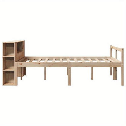 Modern Bed – Stapelbed – Slaapbank – Bedframe – Opbergbed – Massief Pijnhout – 140x190 cm – 2 Lades & 2 Planken – Duurzaam en Ruimtebesparend