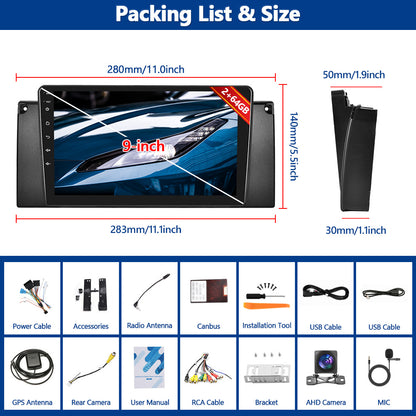 Car Multimedia Systeem – Auto Radio – Navigatie Systeem – Touchscreen Stereo – Infotainment Unit – 9 Inch HD IPS Display – Android 15 OS – Draadloze CarPlay & Android Auto – AHD Achteruitrijcamera & Stuurbediening – 2GB+64GB Geheugen