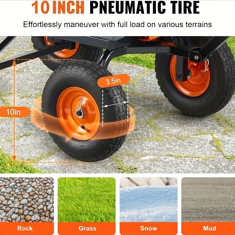 Tuinkar – Kruiwagen – Tuinwagen – Tuinkarretje – Transportkar – Zwaar Belastbaar Tot 362 kg – 180° Draaibare Handgreep & Snelkoppelingssysteem – Stevig Stalen Frame Met Polymeer Laadvlak – 10 Inch All-Terrain Banden – Zwart