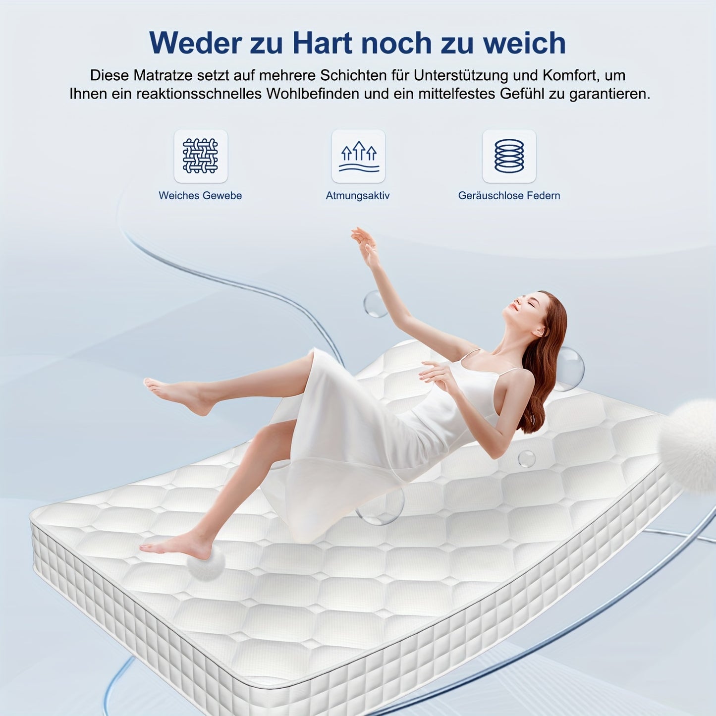 7-zone pocketvering matras – binnenvering matras – veermatras – traagschuim matras – slaapmatras – 140x200x22 cm – medium stevige H3 hardheid – hypoallergeen katoenhoes