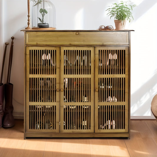 Schoenenkast – Schoenenrek – Schoenopberger – Schoenmeubel – Schoenorganizer – Vintage Stijl – Duurzaam MDF & Bamboe – 99x98x33 cm – Vrijstaand
