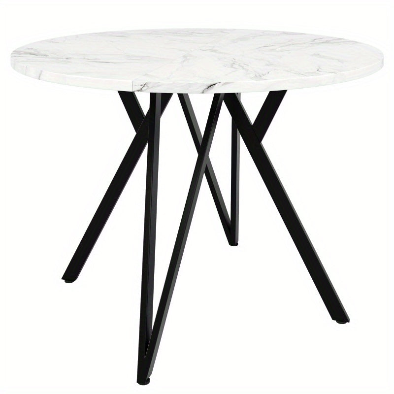 Ronde Eettafel – Rond Tafeltje – Keukentafel – Eetkamertafel – Tafel Rond – Marmerlook MDF Blad – Zwart Metalen A-Poot – 100 cm Compact Design – Stevig & Onderhoudsvriendelijk