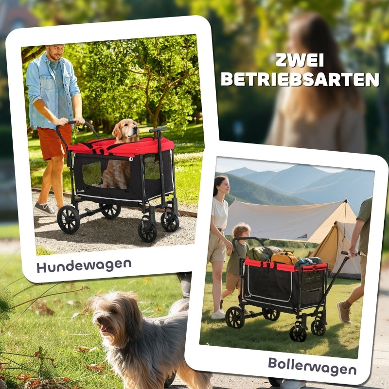 Hondenbuggy – Huisdierenbuggy – Wandelwagen – Transportwagen – Buggy Opvouwbaar – Geschikt Tot 30 kg – Lichtgewicht Stabiel Frame – Ruime Binnenruimte 110x65x102 cm – Rood