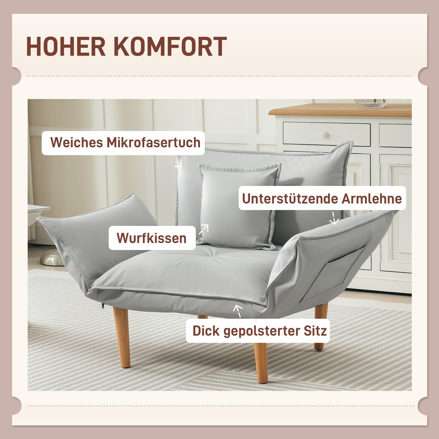 Lounge Stoel – Fauteuil – Zitzak – Relaxstoel – Vloerstoel – Verstelbaar – Zacht Kussen – Lichtgrijs