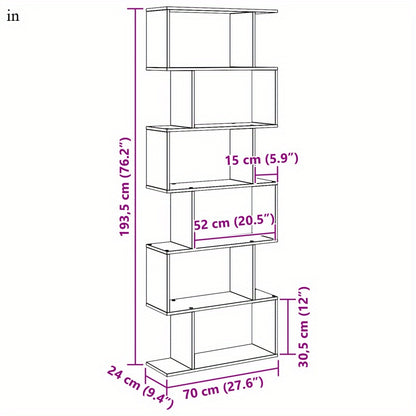 Boekenplank – Boekenrek – Wandplank – Wandrek – Boekenmeubel – Zwart Hout – 70x24x193,5 cm – Vrijstaand Met 6 Open Planken – Stevig En Minimalistisch Design