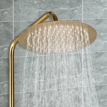 CNCEST Luxury Golden Shower Set with Handheld Spray & 20cm Rain Shower Head - Adjustable Height 31.5-46 Inch Wall-Mounted Brass & Stainless Steel Bathroom Faucet System, Modern Circular Design for Home & Hotel Bathrooms, Comp