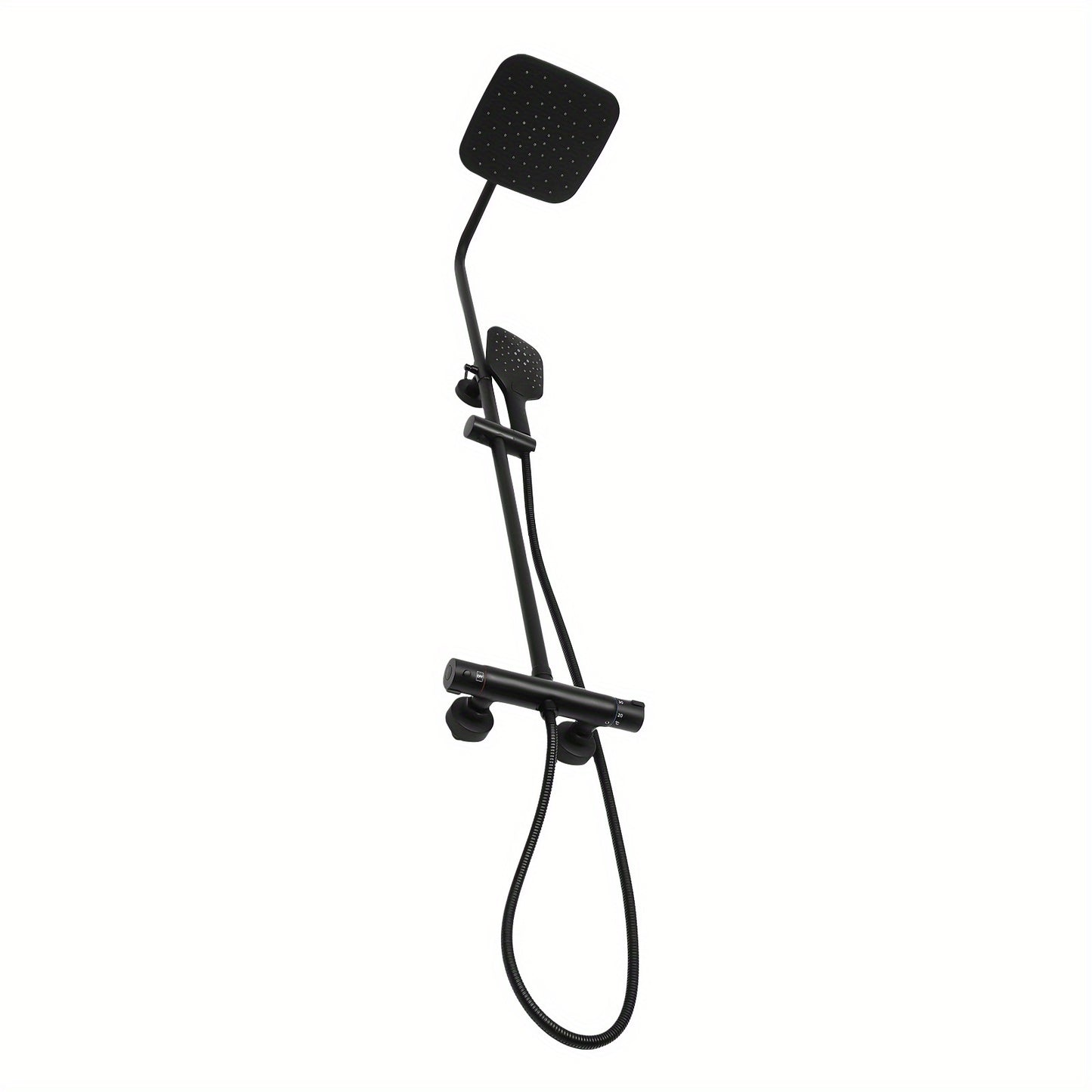 Douche Mengkraan – Douchekraan – Doucheset – Regendouche – Handdouche – Thermostatische Temperatuurregeling – Verstelbare Doucherail 75-122 cm – Mat Zwart