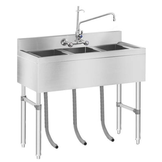 3-Kamers Spoeltafel – Vaatwasser – Werktafel – Afwasbak – Keukentafel – Roestvrij Staal – 100x50 cm – Diepe Compartimenten – Verstelbare Poot