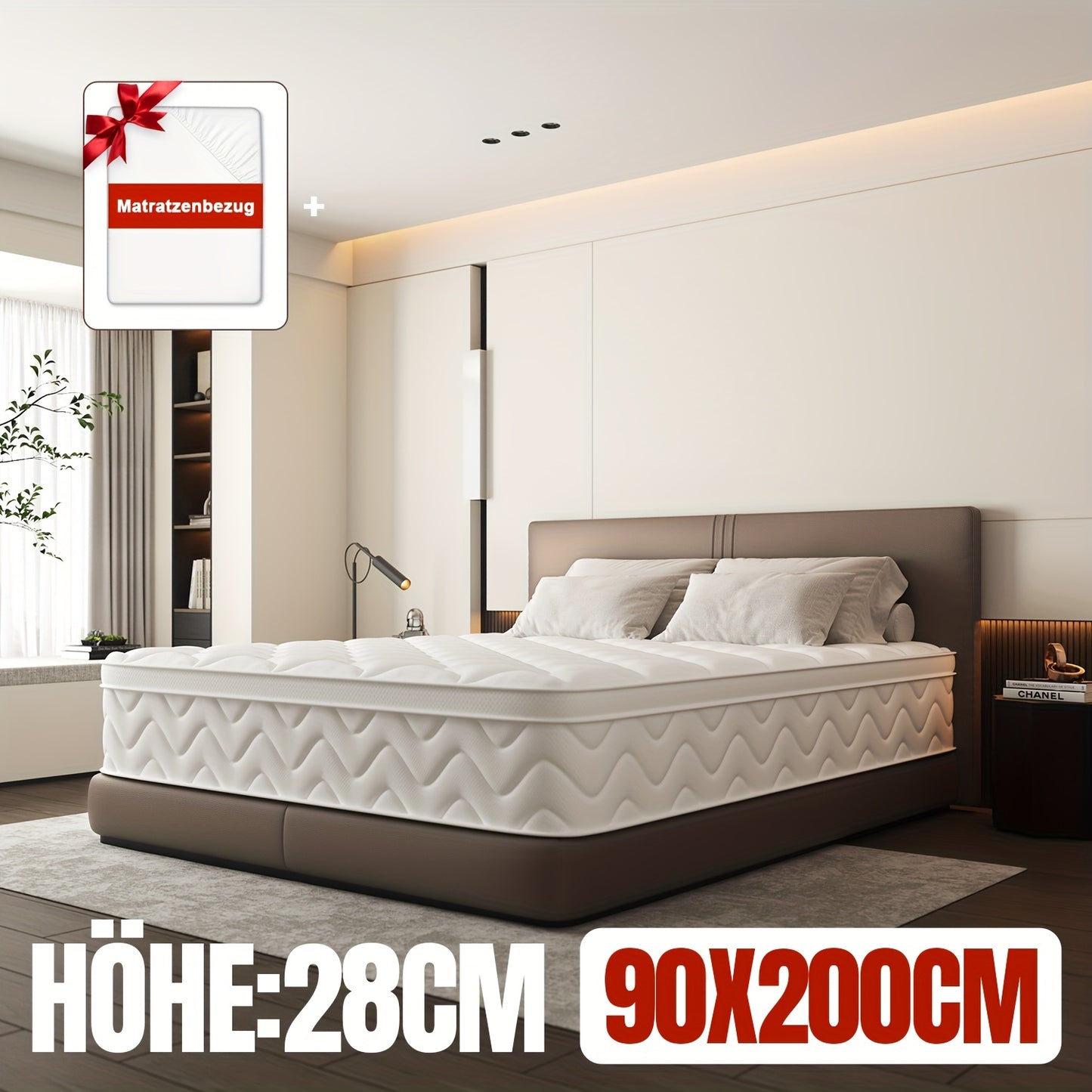 Pocketveringmatras – Bonnellmatras – Innerspringmatras – Federbed – Comfortmatras – 90x200 cm – 7-zone ondersteuning – Medium stevige H3 hardheid