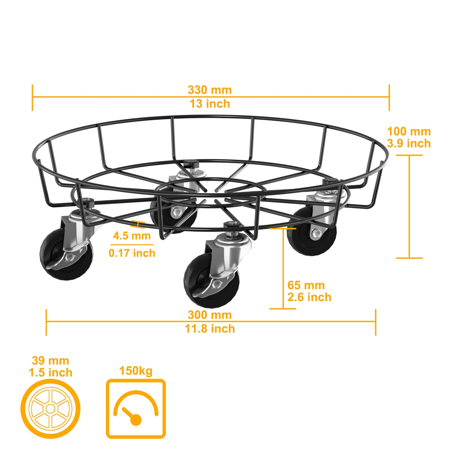 Plantenroller – Plantentrolley – Plantenwagen – Plantenkar – Plantenonderzetter – Metaal – Draagvermogen 150 kg – Ø 30 cm