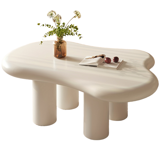 Salontafel – Koffietafel – Bijzettafel – Leestafel – Woonkamertafel – Modern Onregelmatig Design – Hardhout – Compact 91 cm – Crèmewit – Gemakkelijk te Monteren