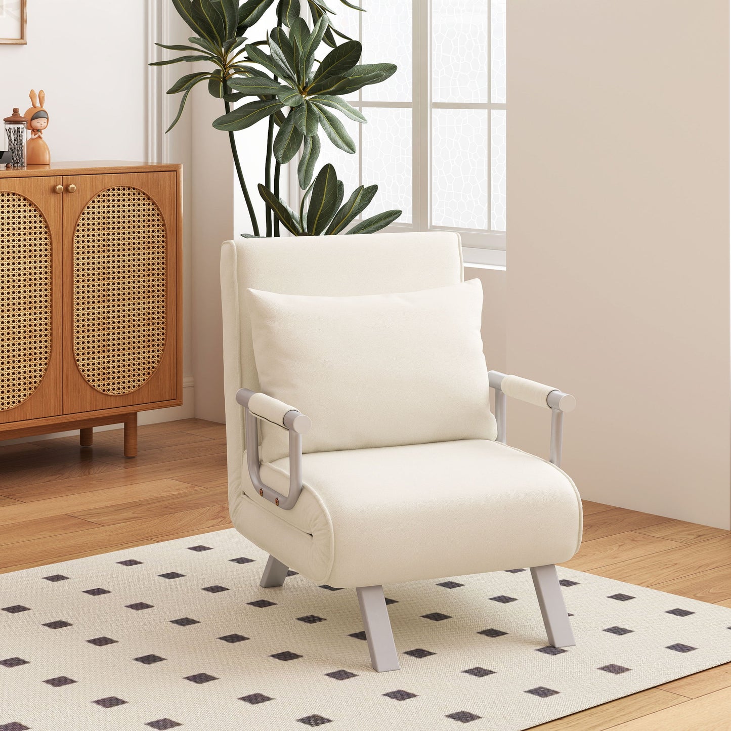 Relaxfauteuil – Relaxstoel – Leunstoel – Ligstoel – Logeerstoel – Crème Wit – Handmatig Verstelbaar – Compact Formaat
