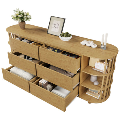 Dressoir – Opbergkast – Ladekast – Buffetkast – Vitrinekast – 160 cm Breed – Bamboe Raster Deuren – Verstelbare Pootjes – Duurzaam Niet-Hout Materiaal
