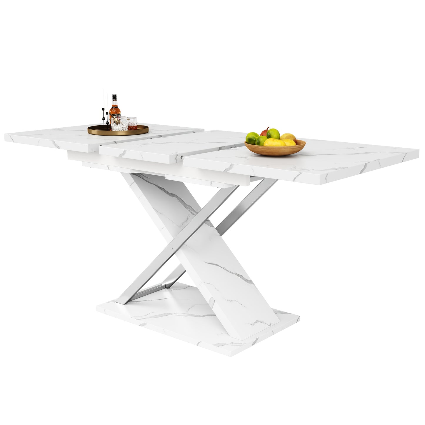 Eettafel – Uitschuifbare Tafel – Keukentafel – Woonkamertafel – Bamboe Tafel – Modern Design – Ruimtebesparend – Wit – Duurzaam & Stabiel